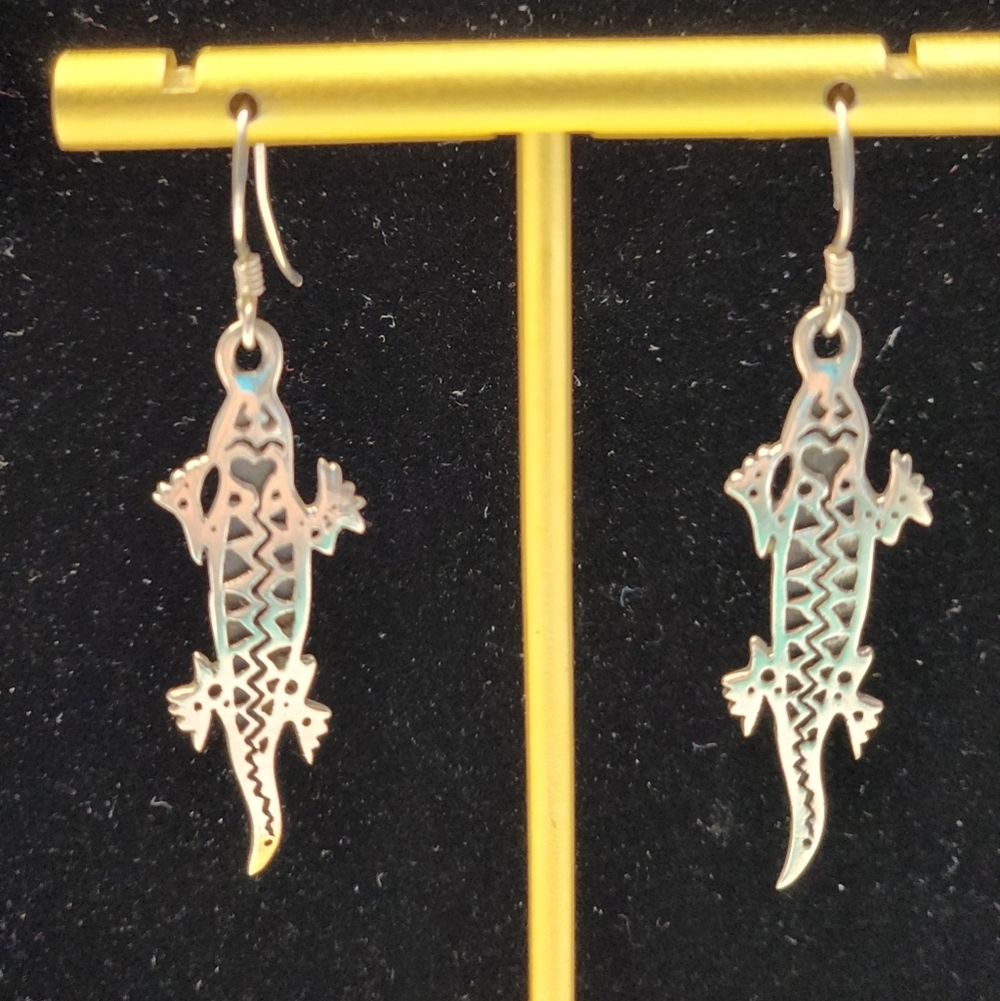 Sterling Silver Gecko Southwestern Dangle Earrings